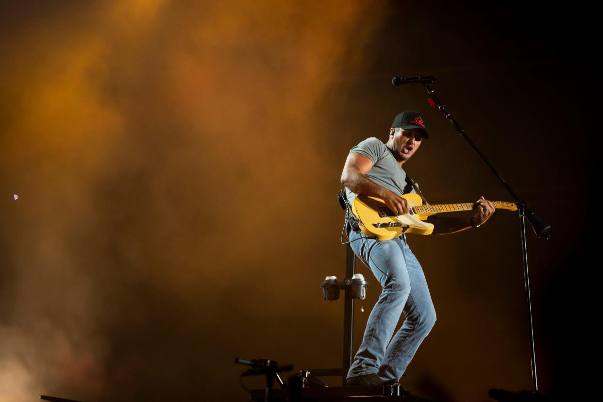 Luke Bryan performs on the Iowa State Fair Grandstand stage during the fair on Friday, Aug. 16, 2019 in Des Moines.