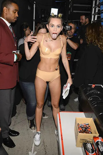 miley cyrus nude latex bikini at the mtv vmas 2013.