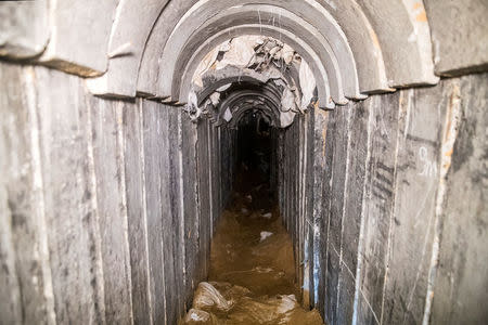 A general view shows the interiors of what the Israeli military say is a cross-border attack tunnel dug from Gaza to Israel, on the Israeli side of the Gaza Strip border near Kissufim January 18, 2018. REUTERS/Jack Guez/Pool