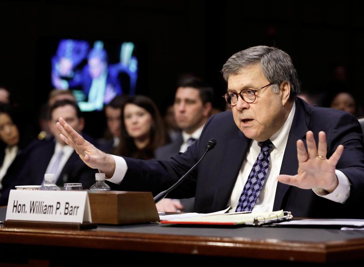 William Barr testifies before the Senate Judiciary Committee on Tuesday. (Yuri Gripas/Reuters)