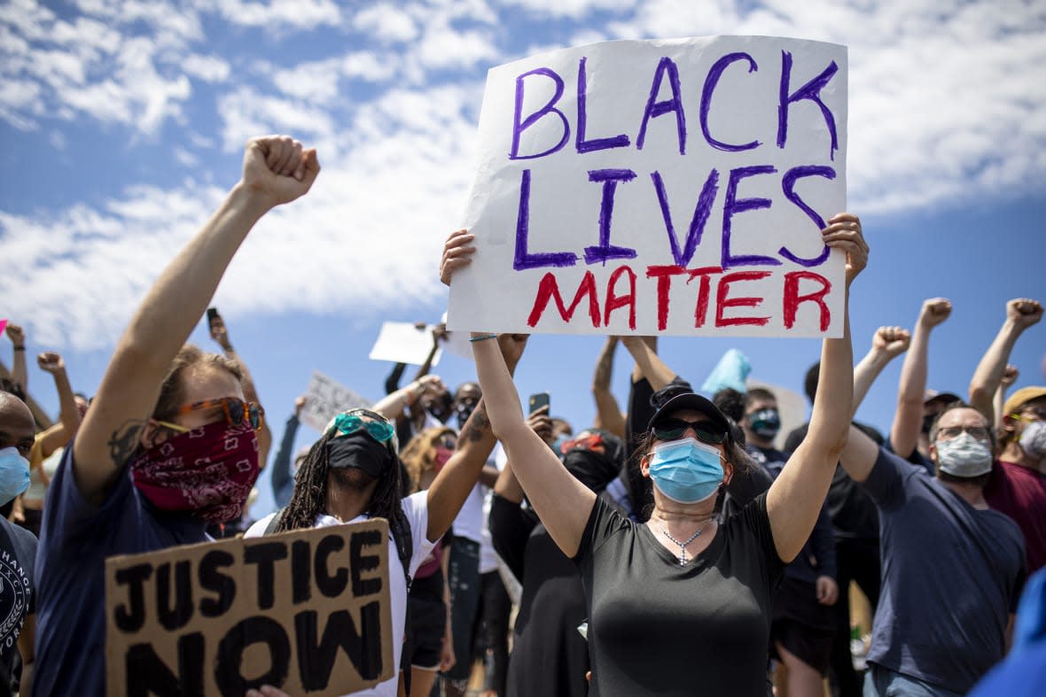 People gather along the steps of the Philadelphia Art Museum during a Justice for George Floyd protest on May 30, 2020 in Philadelphia.(Tyger Williams/The Philadelphia Inquirer via AP, File)