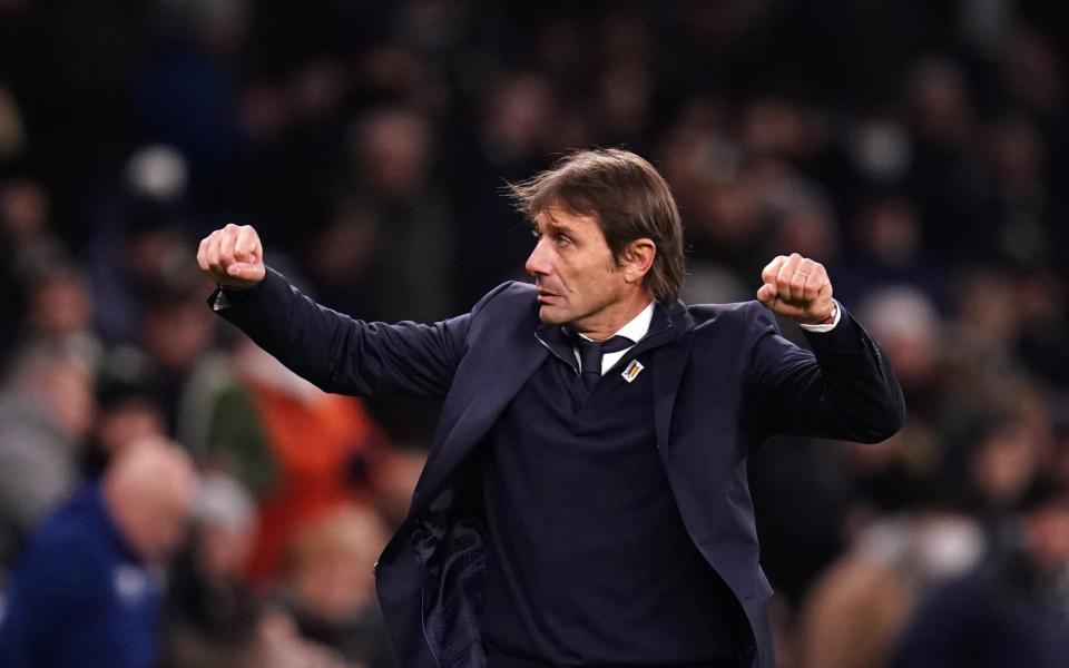 Tottenham Hotspur manager Antonio Conte celebrates after the final whistle during the Premier League match  - PA
