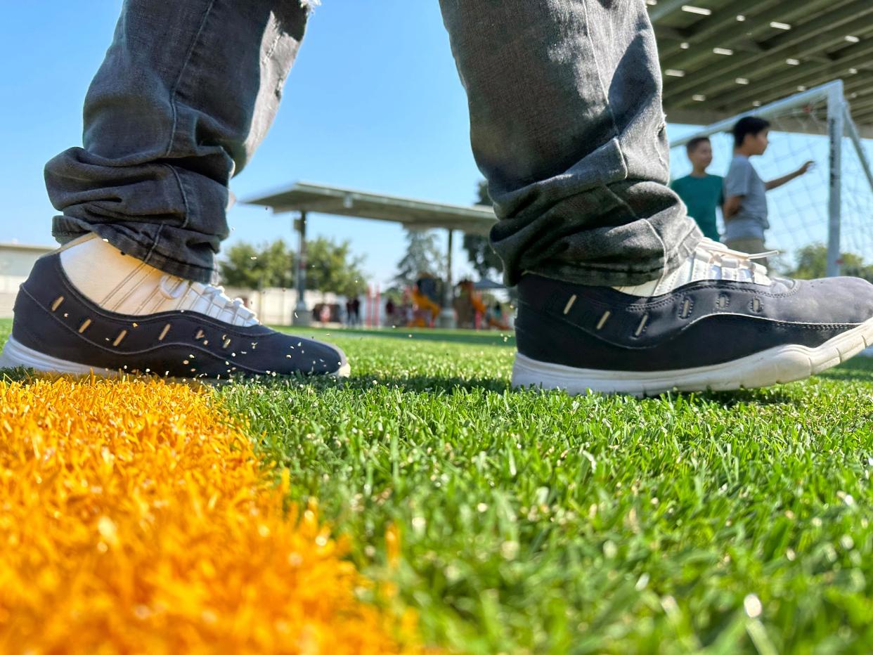 Artificial turf was installed at Highland Elementary School's playground.