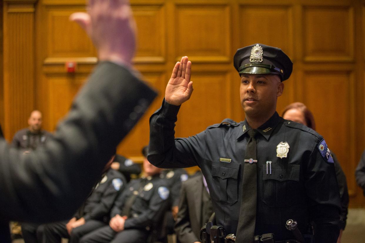 Derrick Leto, shown when he was promoted to sergeant in 2017.