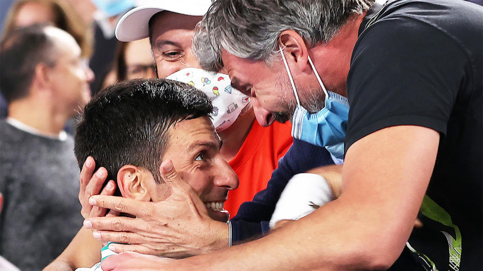 Novak Djokovic (pictured left) celebrates with his coach Goran Ivanisevic (pictured right) at the Australian Open final.