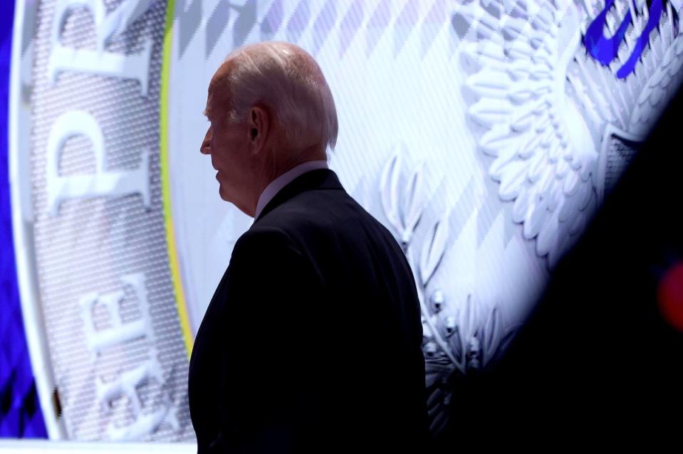 Joe Biden walks off stage during the CNN presidential debate in Atlanta on June 27. (Getty Images)