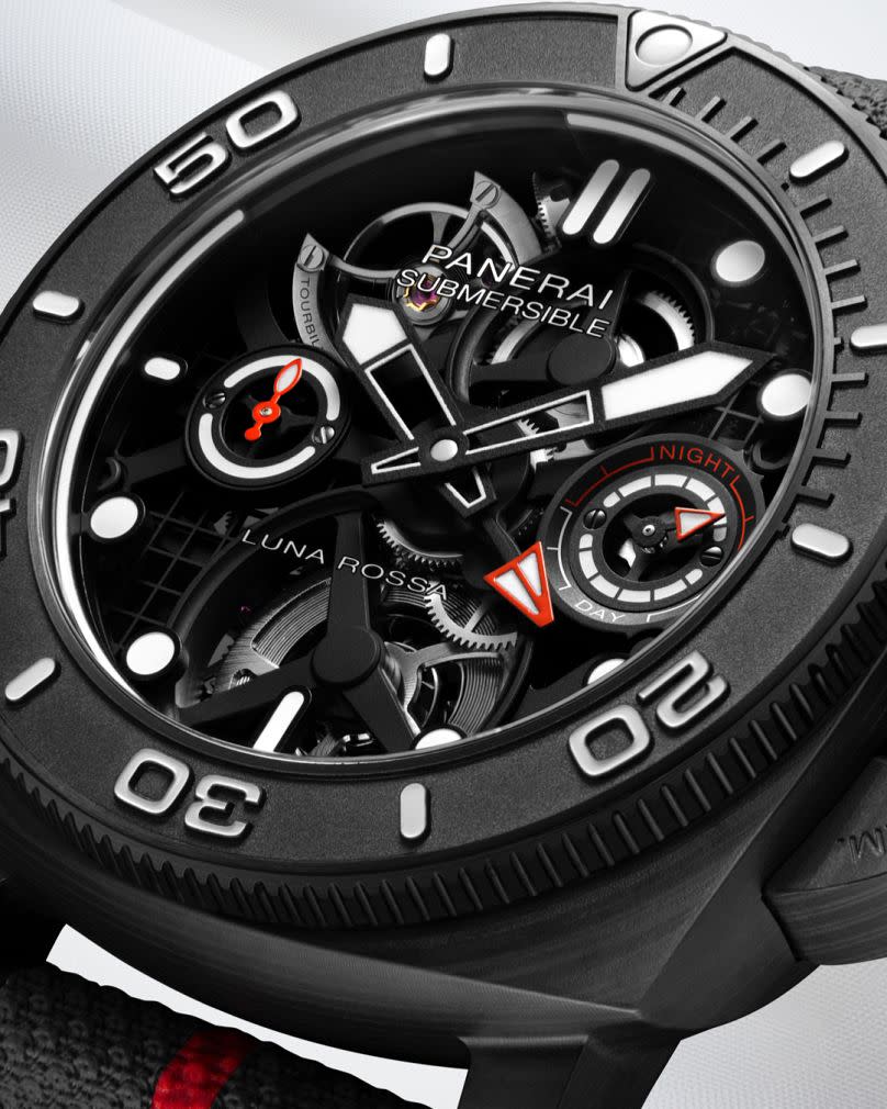 Panerai's Submersible Tourbillon GMT Luna Rossa Experience Edition, which comes with an immersive experience with the Luna Rossa sailing team.