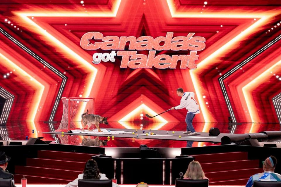 Yannick Devost and Maggie took to the Canada's Got Talent stage, where Maggie showed off her goaltending skills.