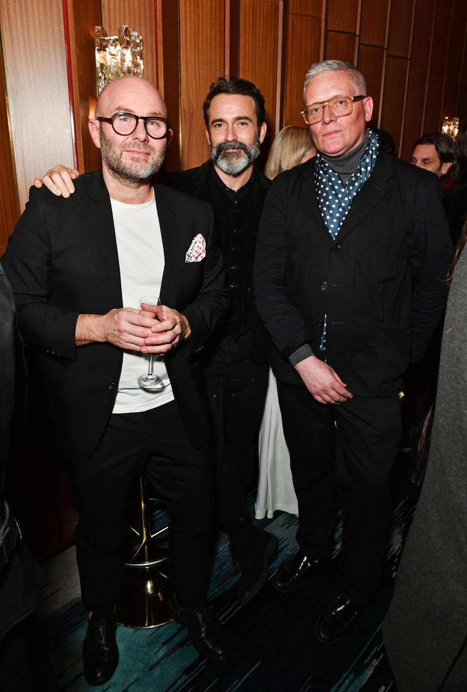 Solve Sundsbo, Daniel Roseberry and Giles Deacon attend a fundraising dinner hosted by Sarabande in Decimo at The Standard, London
