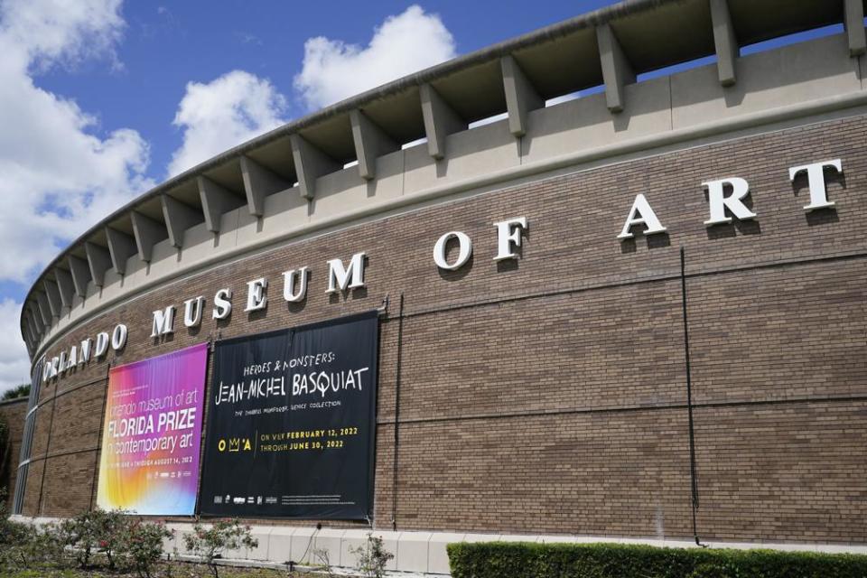 The exterior of the Orlando Museum of Art is seen where artist Jean-Michel Basquiat paintings were on display, Thursday, June 2, 2022, in Orlando, Fla. (AP Photo/John Raoux)