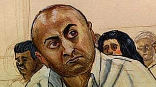 Mukhtiar Singh Panghali, pictured in a court sketch, was granted full parole on Oct. 6, nearly two decades after he killed his pregnant wife in Surrey. (CBC - image credit)