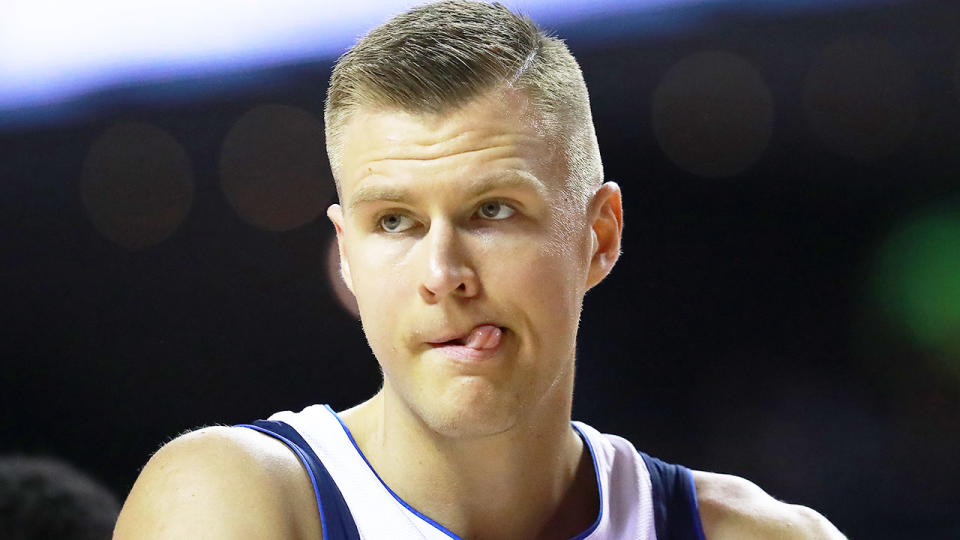 Pictured here, Dallas Mavericks centre Kristaps Porzingis forgot to get his virus test in the NBA bubble.