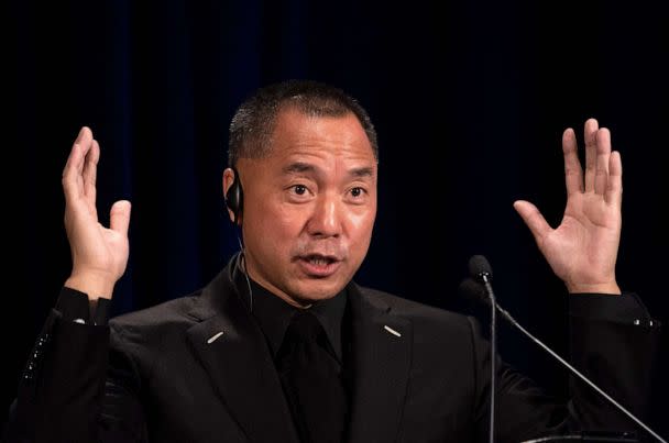 PHOTO: Fugitive Chinese billionaire Guo Wengui holds a news conference on Nov. 20, 2018, in New York, on the death of tycoon Wang Jian in France on July 3, 2018. (Don Emmert/AFP via Getty Images, FILE)