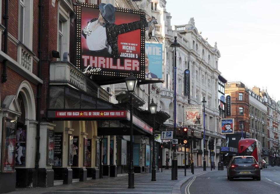 An empty Shaftesbury Avenue in London.