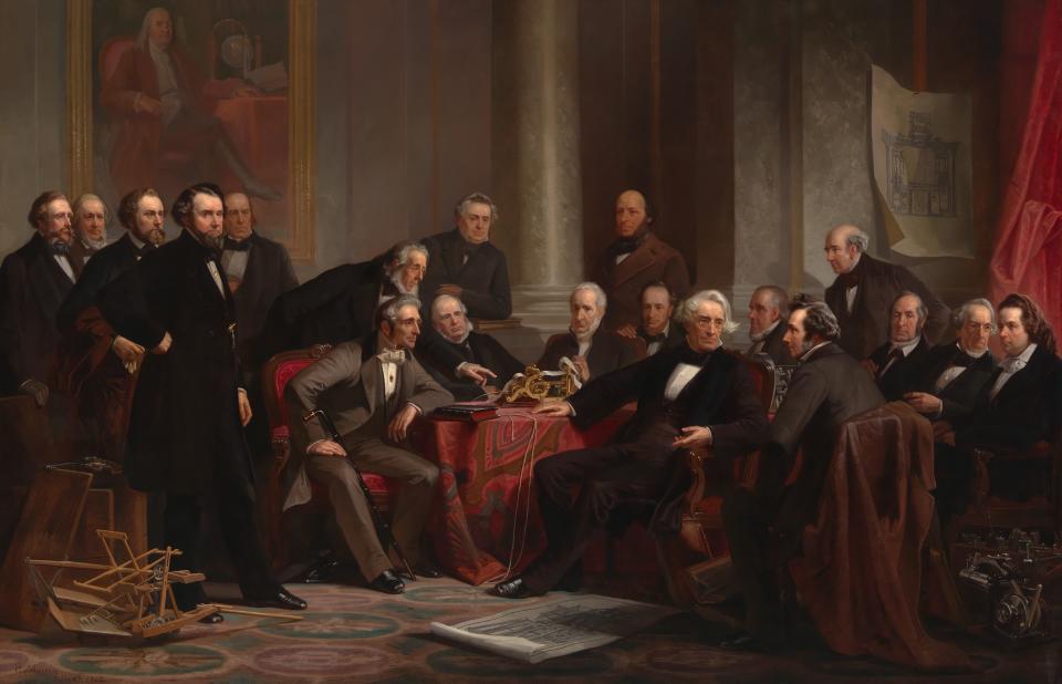 The 1862 Men of Progress portrait by Christian Schussele shows a group of 18 white, male American scientists and inventors who helped shape the economy.