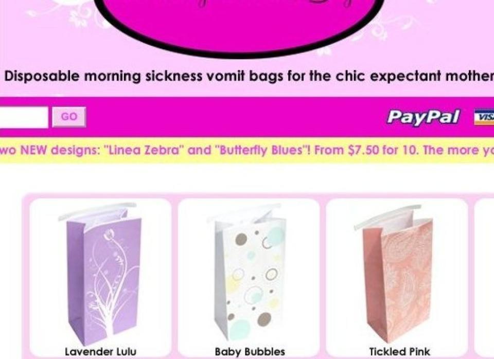 A bag draped in diamonds won't cure your morning sickness. Ginger ale, saltines and -- with luck -- the second trimester will.  via <a href="http://www.morningchicnessbags.com/" target="_hplink">morningchicnessbags.com</a>