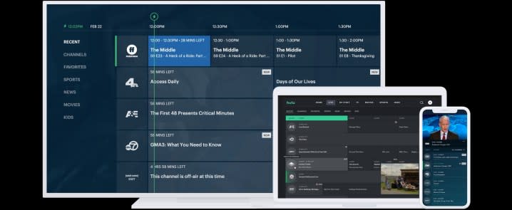 Un ejemplo de guía en vivo en Hulu Live TV.