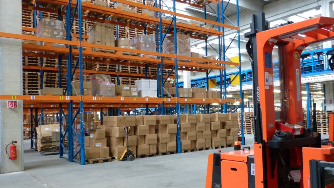  An image of inside of a warehouse. 