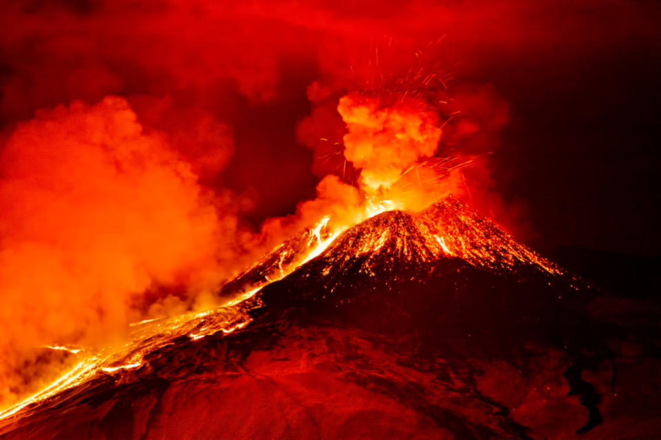 an erupting volcano