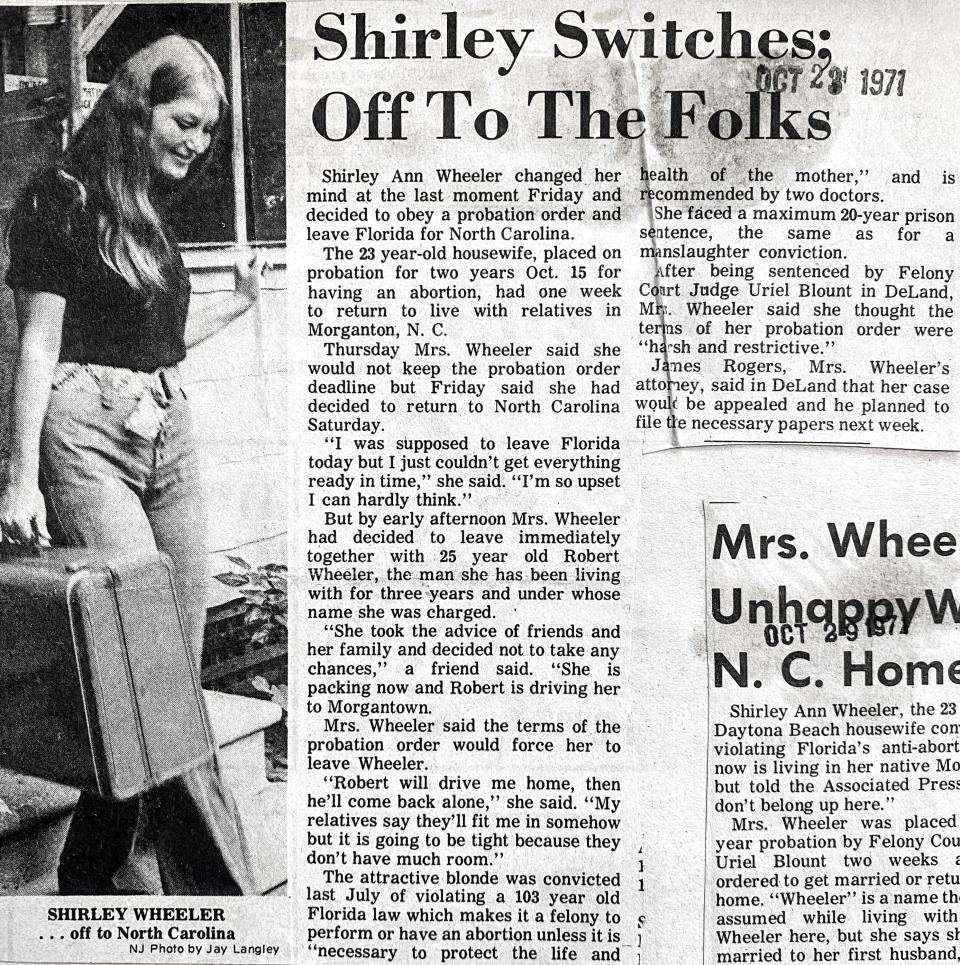 A News-Journal story as Shirley Ann Wheeler left town to comply with probation terms, Oct. 23, 1971.