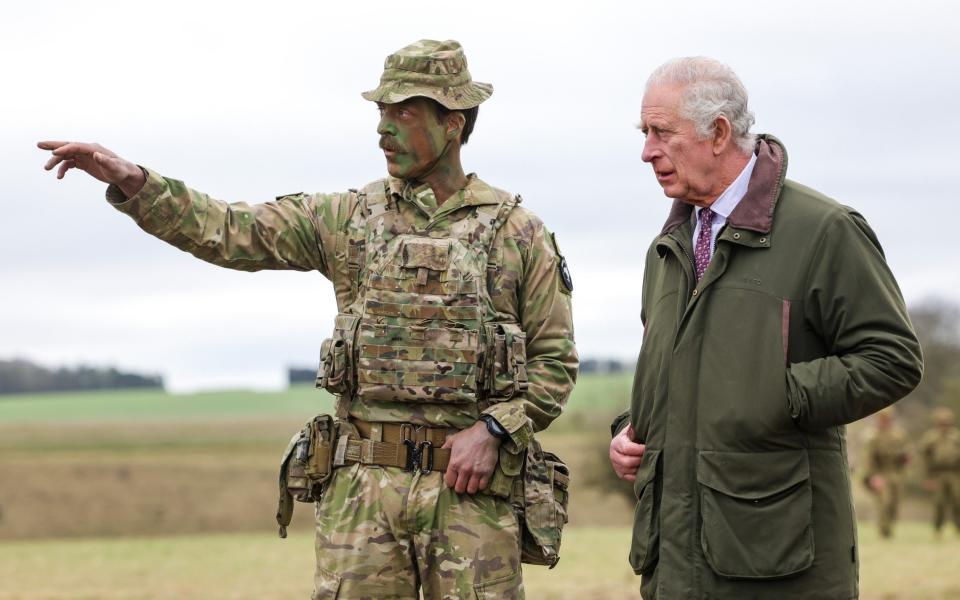 King Charles III Ukraine soldiers visit British Army troops training Wiltshire war first anniversary - Chris Jackson/WPA Pool/Getty Images