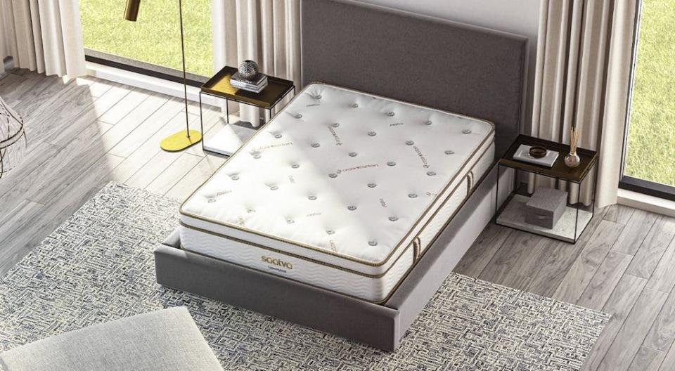 <p><a href="https://go.redirectingat.com?id=74968X1596630&url=https%3A%2F%2Fwww.saatva.com%2Fmattresses%2Fsaatva-latex-hybrid%3Fcoupon%3Dfrifvwdywrnmluog&sref=https%3A%2F%2F" rel="nofollow noopener" target="_blank" data-ylk="slk:Shop Now;elm:context_link;itc:0;sec:content-canvas" class="link ">Shop Now</a></p><p>Latex Hybrid Mattress</p><p>$1866.00</p>