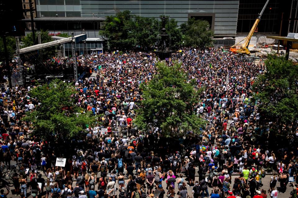 Thousands of protesters gather on Fountain Square in downtown Cincinnati on Sunday, June 7, 2020.