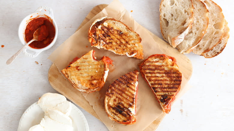 pepperoni pizza panini on sandwich paper