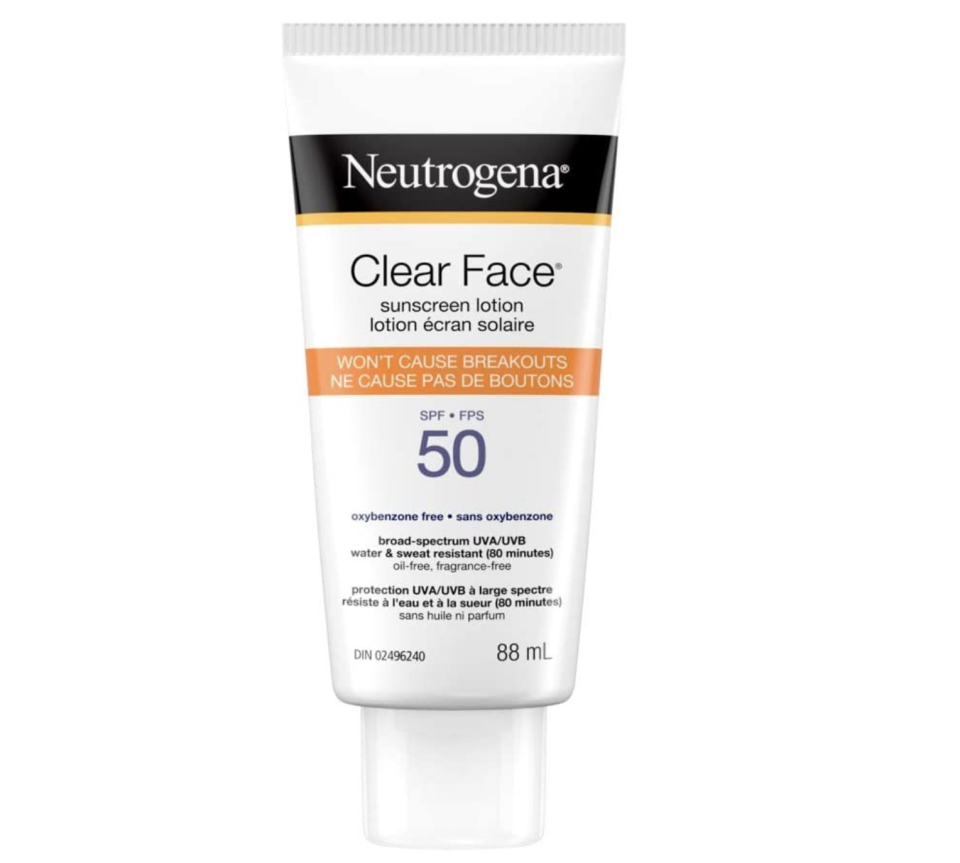 Neutrogena Suncare Neutrogena clear face Sunscreen Spf 50. Image via Amazon.