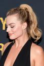 <p>Ponytails can work for a party too. Follow Margot Robbie's lead and add a French plait to a high, bouncy pony. </p>