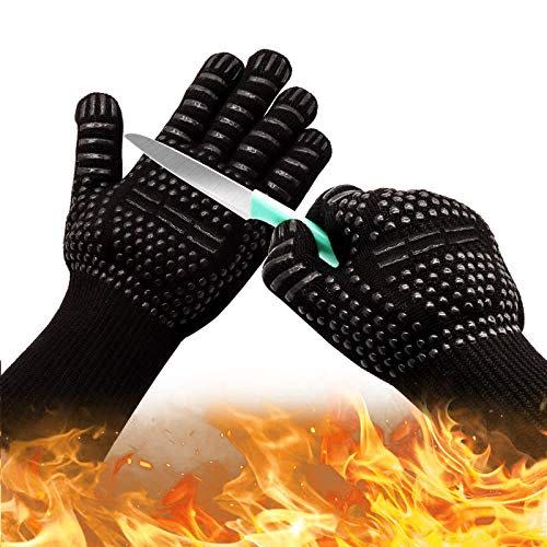 3) Oven Gloves 932°F Heat Resistant Gloves, Cut-Resistant Grill Gloves, Non-Slip Silicone BBQ Gloves, Kitchen Safe Cooking Gloves for Men, Oven Mitts,Smoker,Barbecue,Grilling (Oven Gloves)