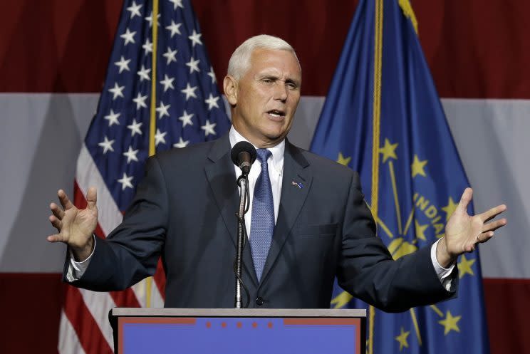 Donald Trump announced on Friday that Indiana Gov. Mike Pence, shown here at a Trump rally earlier this week, is his vice presidential pick. (Michael Conroy/AP)
