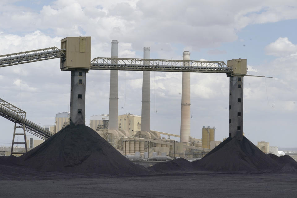 Piles of coal at the PacifiCorp Hunter coal-fired electrical generation plant in Castle Dale, Utah. 