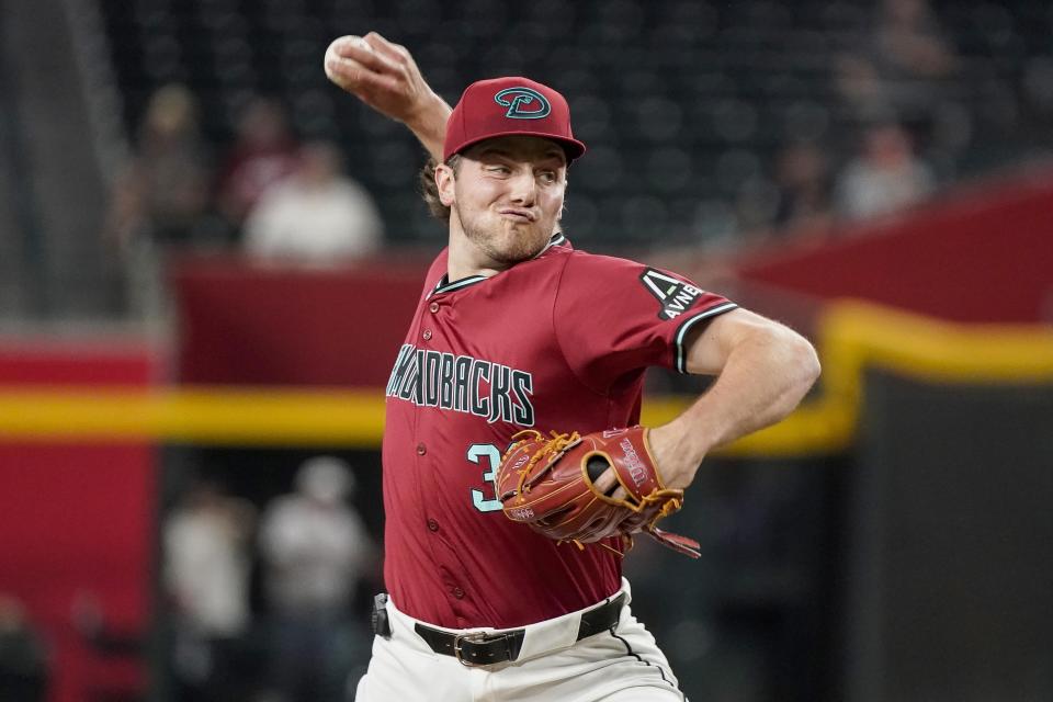 Arizona Diamondbacks pitcher Brandon Pfaadt throws against the Cincinnati Reds during the first inning of a baseball game Wednesday, May 15, 2024, in Phoenix. (AP Photo/Darryl Webb)