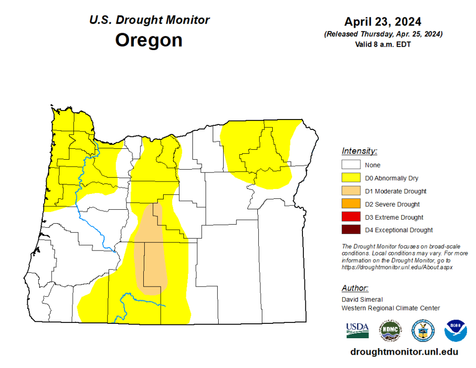 Oregon went through a "flash drought" over a few weeks in April that led to a rapid drying out, and led to more of the state being classified as "abnormally dry" in the latest report from the U.S Drought Monitor.