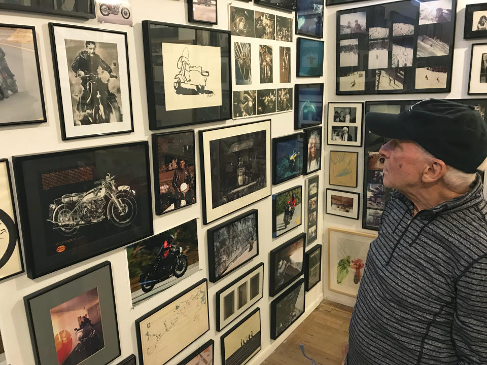 Renowned architect Antoine Predock talks about his travels around the world and his collection of motorcycles while standing in his studio in Albuquerque, New Mexico, April 30, 2018. Predock, whose list of credits includes award-winning buildings around the world, died Saturday, March 2, 2024, at his home in Albuquerque, according to longtime friends and colleagues. He was 87. (AP Photo/Susan Montoya Bryan)