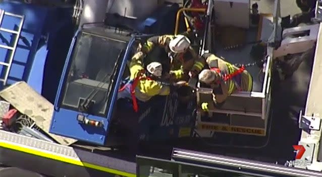 The driver was eventually removed from the cabin. Source: 7 News.