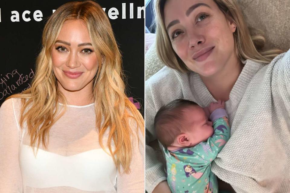 <p>Craig Barritt/Getty Images for OLLY; Hilary Duff/Instagram</p> Hilary Duff and her newborn baby girl Townes