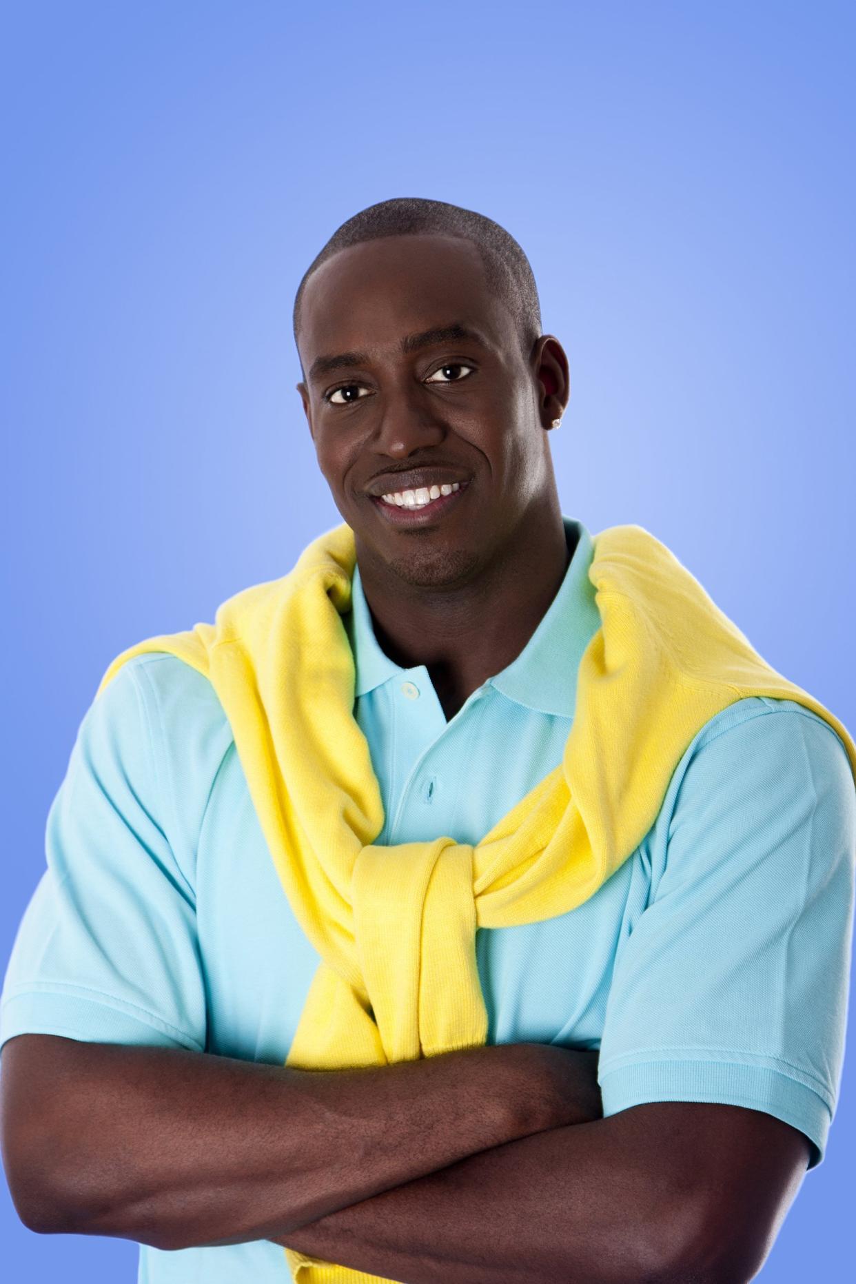 Man wearing a yellow sweater around his neck