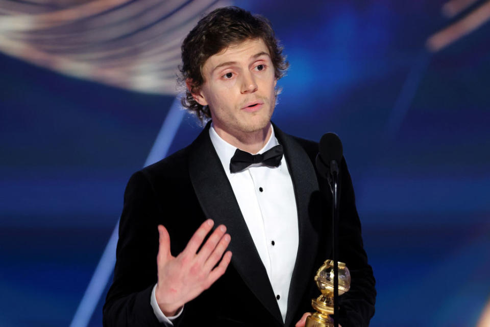 Evan Peters accepts the Best Actor in a Limited or Anthology Series or Television Film award.