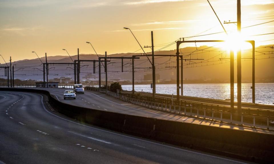 Traffic on the SH2 urban motorway at 7am during the national lockdown in Wellington, New Zealand