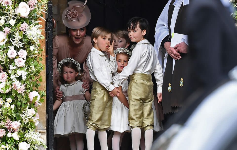 Pippa had an army of page boys and flower girls, including her nephew, George, and niece, Charlotte. Photo: Getty