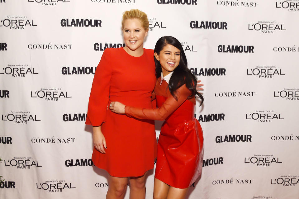 NEW YORK, NY - NOVEMBER 09:  Comedian Amy Schumer (L) and recording artist Selena Gomez attend 2015 Glamour Women Of The Year Awards at Carnegie Hall on November 9, 2015 in New York City.  (Photo by Larry Busacca/Getty Images for Glamour)