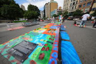 <p>Another view of the anti-bullying table, part of the LEAP Public Art Program’s citywide exhibition in New York City on June 5, 2018. (Photo: Gordon Donovan/Yahoo News) </p>