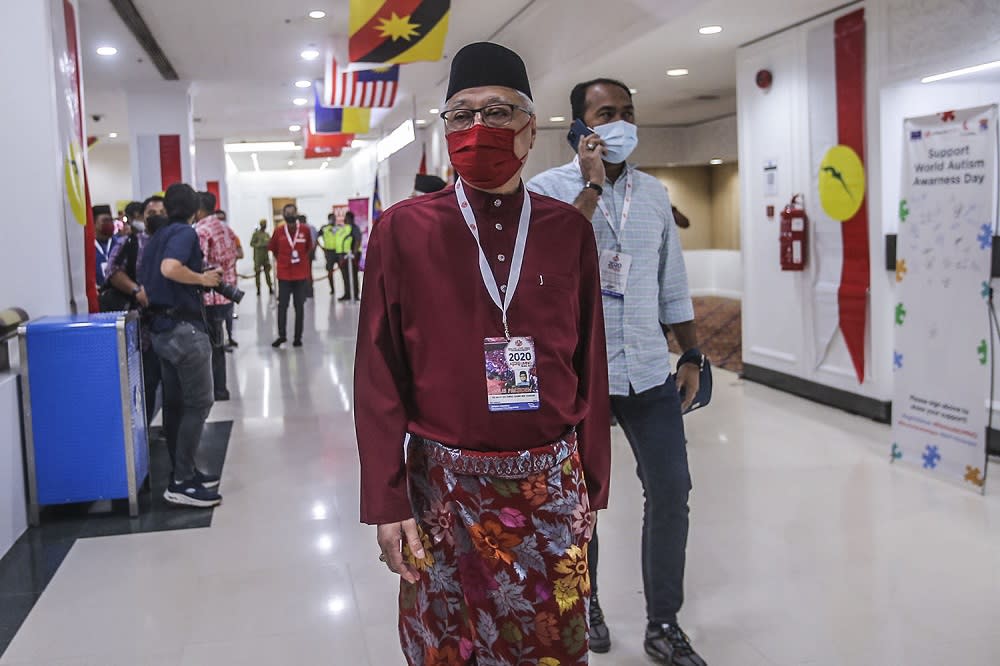 Umno vice-president Datuk Seri Ismail Sabri Yaakob arrives for the 2021 Umno annual general assembly in Kuala Lumpur March 27, 2021. ― Picture by Hari Anggara.