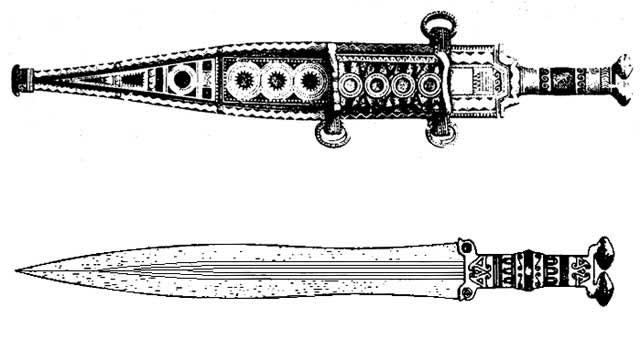 A sword of the Iron Age Cogotas II culture in Spain.<em> Illustration by Juan Cabré Aguiló (c.1931)</em>