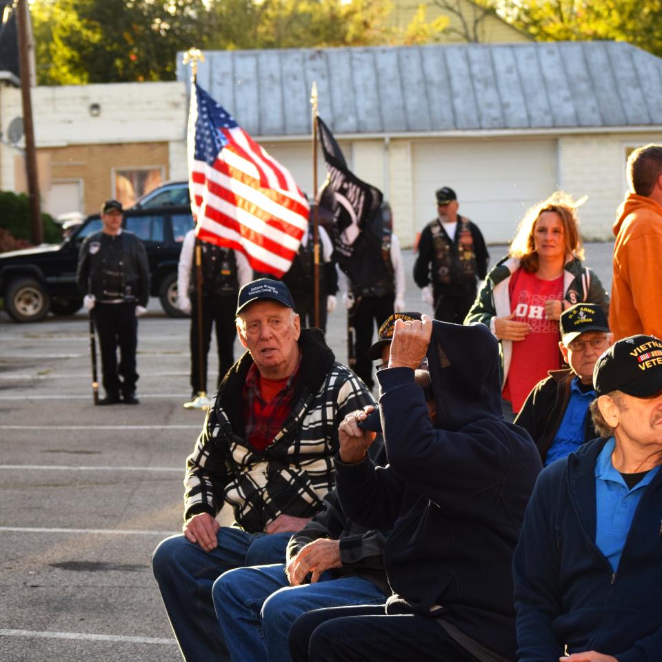 The color guard from the Shreve American Legion Post were among the crowd to welcome the veterans home from their honor trip to Washington, D.C.