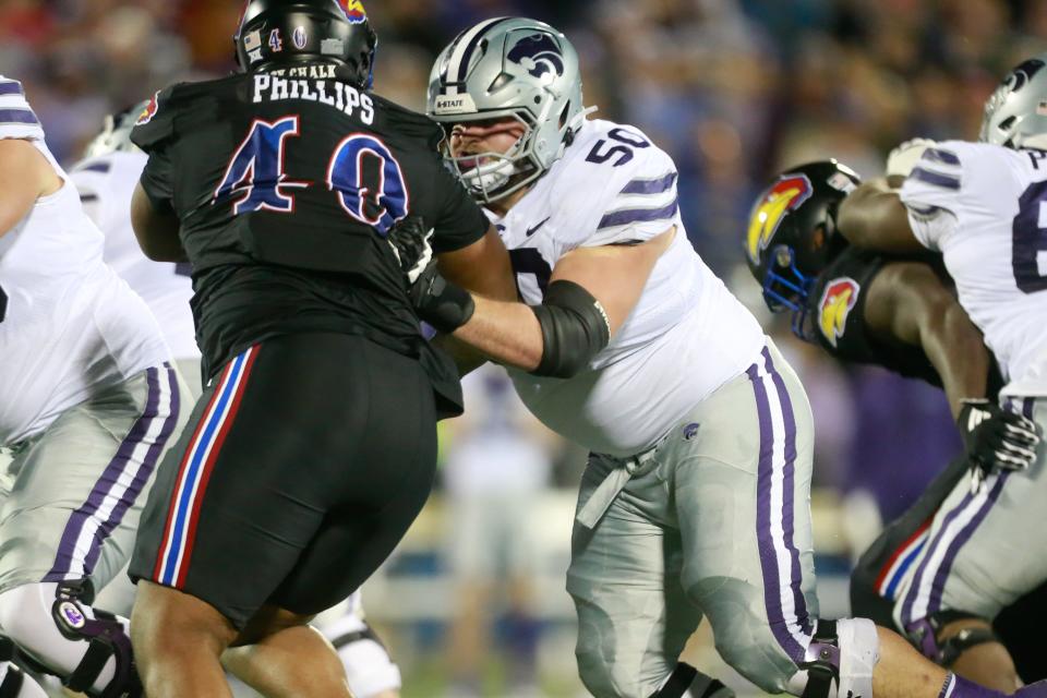 Kansas State senior offensive lineman cooper Beebe (50).