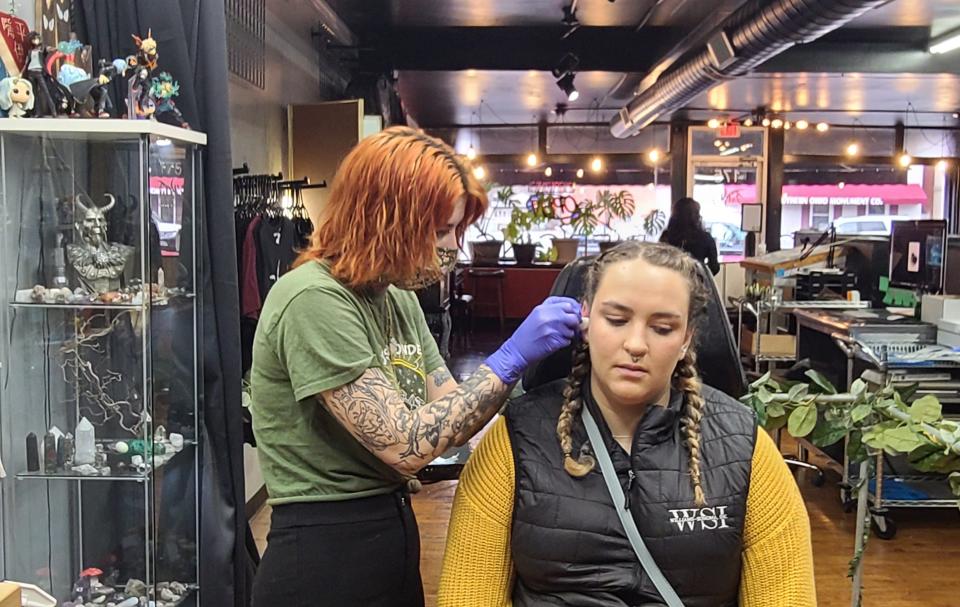 Piercer Alix Clover makes sure clients feel comfortable with her before she puts any jewelry on them.