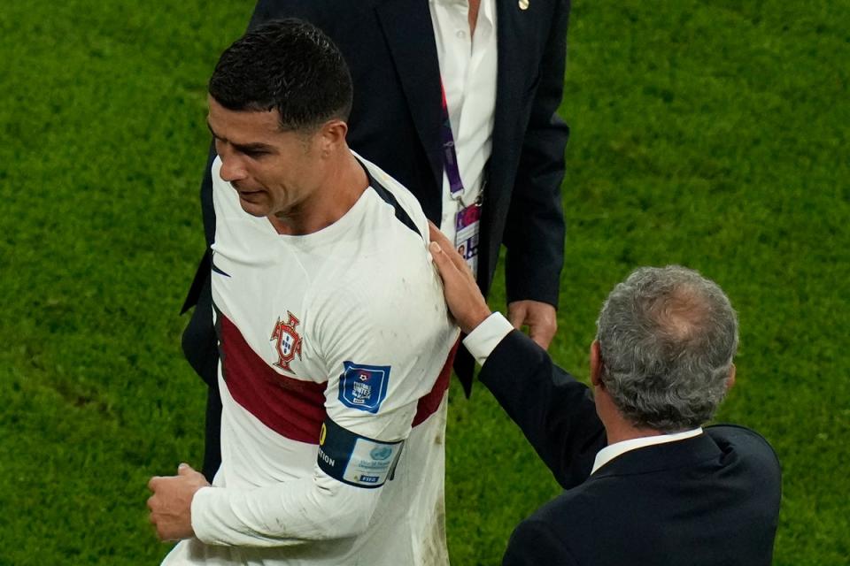 Cristiano Ronaldo in tears after Portugal’s 2022 World Cup exit (AP)